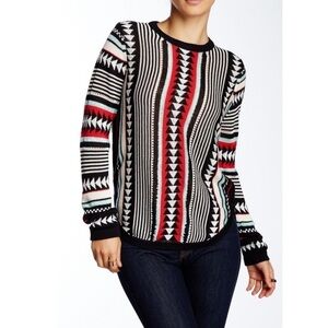 BOGO TOWNSEN Ikat Multicolored Loose Knit Sweater Rounded Hem Crew Medium